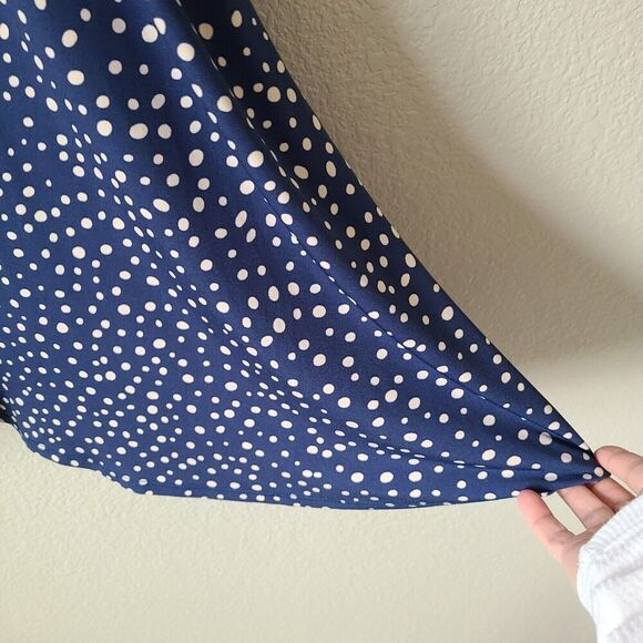 Wrap Polka Dot Short Woman Dress XXL NEW 90s Retro Stretch Blue‎ White Career - Picture 11 of 12